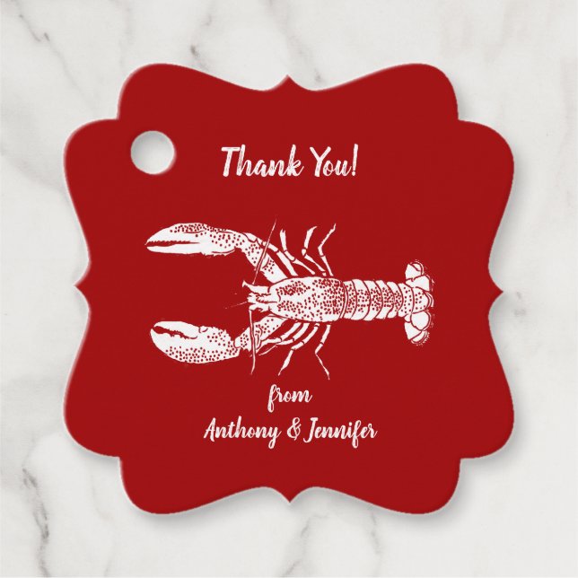 Étiquettes Cadeau Message personnalisé homard rouge et blanc (Devant)