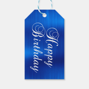 Étiquettes-cadeau Metallic Royal Blue Joyeux anniversaire