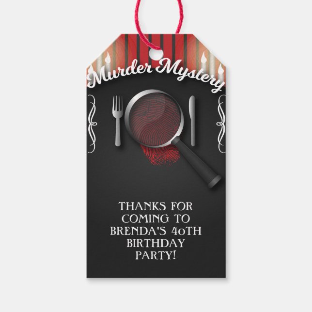 Étiquettes-cadeau Meurtre Mystère Dîner Théâtre Fête (Devant)