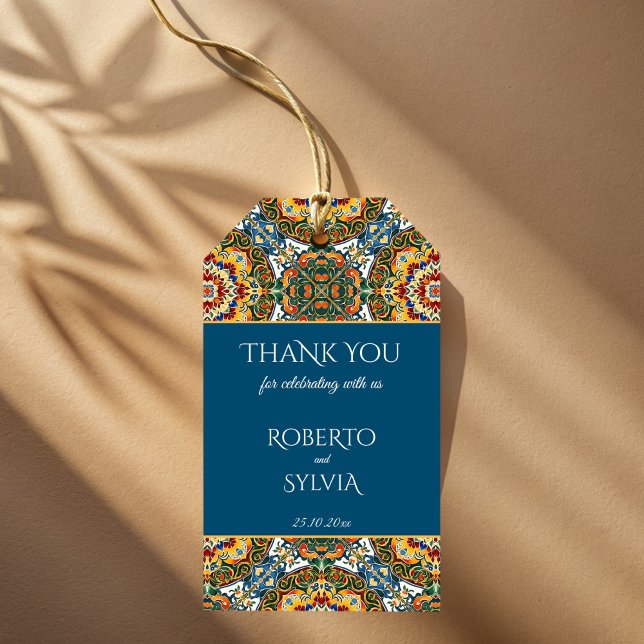 Étiquettes-cadeau Mexicaine Talavera turquoise élégance de mariage (Mexican Talavera teal elegant wedding favor Gift Tags thank you tags wedding favors vintage ornament)