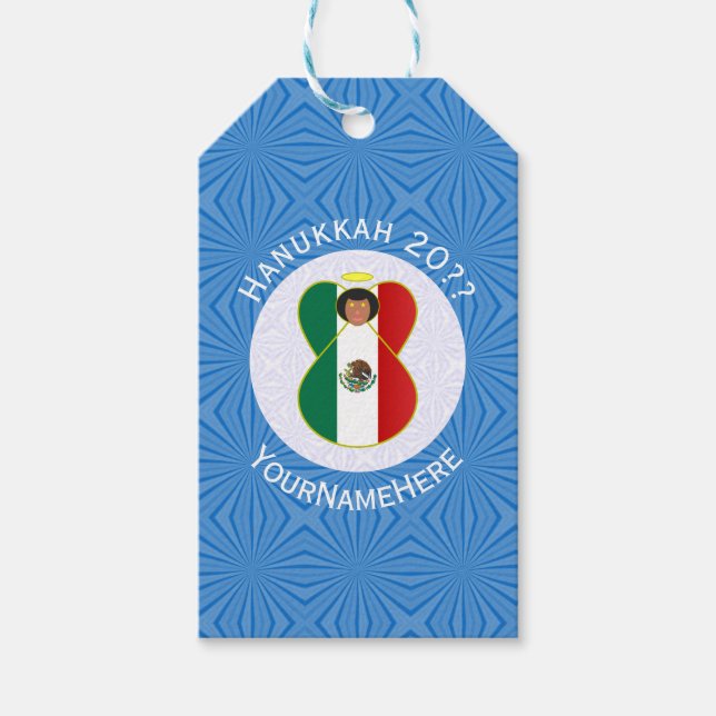 Étiquettes-cadeau Mexican Angel Hanukkah Flag Personalized  (Devant)