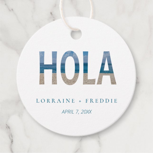 Étiquettes Cadeau Mexique Beach Photo Hola Destination Mariage (Devant)