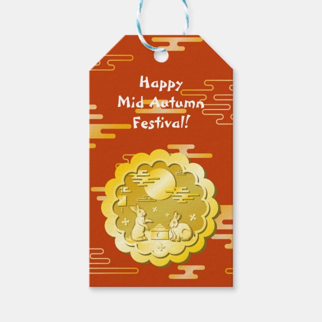 Étiquettes-cadeau Mi-automne Festival Gold Mooncake Moon Rabbit (Devant)