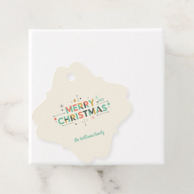Étiquettes Cadeau Mid-Century Merry Christmas – Retro Style (En situation)