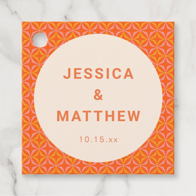 Étiquettes Cadeau Mid Century Modern Orange Geometric Custom Wedding (Devant)