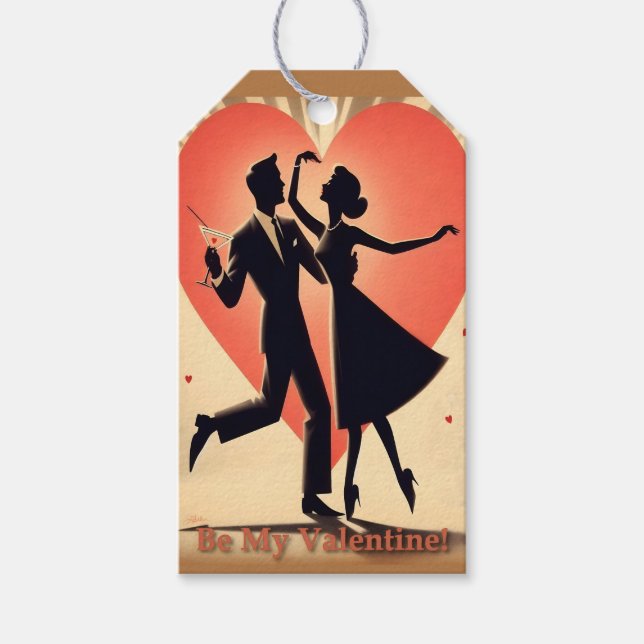 Étiquettes-cadeau Mid Century moderne Valentine Dancing Couple (Devant)