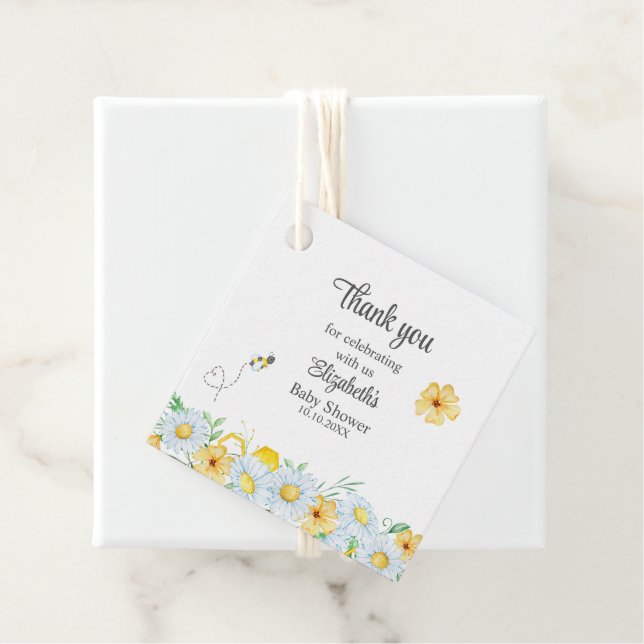 Étiquettes Cadeau Miel Bee Chamomile Meadow Baby shower Merci (En situation)