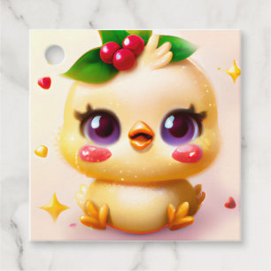 Étiquettes Cadeau Mignon bébé poulet Kawaii avec Holly