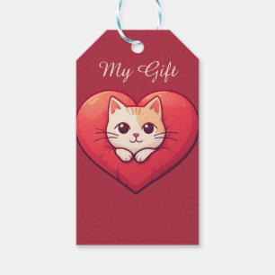Étiquettes-cadeau Mignon Chat Blanc avec Design de Kawaii Kitty Love