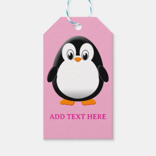 Étiquettes-cadeau Mignon dessin animé de pingouin rose personnalisé