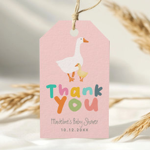 Étiquettes-cadeau Mignon gingham rose silly goose Baby Shower