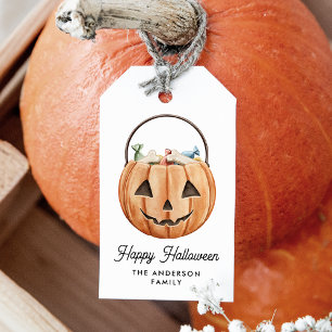 Étiquettes-cadeau Mignon Jack-O-Lantern Aquarelle Halloween