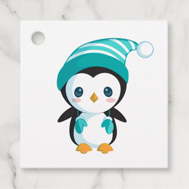 Étiquettes Cadeau Mignon manchot de Noël (Devant)