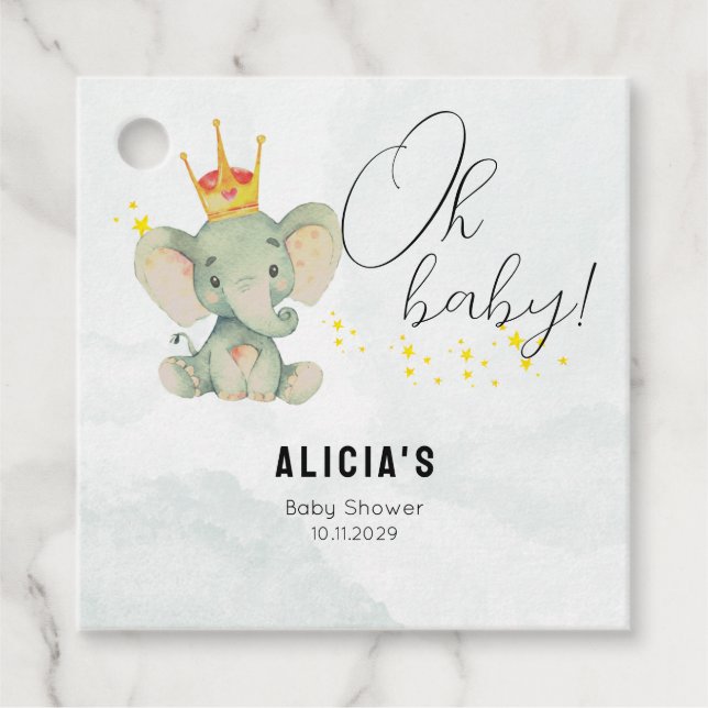 Étiquettes Cadeau Mignon Oh Bébé Éléphant Neutre  (Devant)