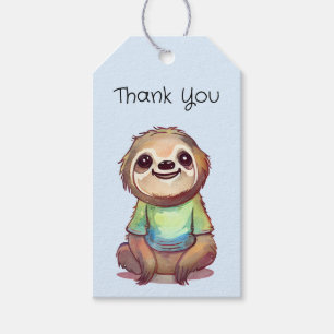 Étiquettes-cadeau Mignon paresseux souriant portant une chemise Merc