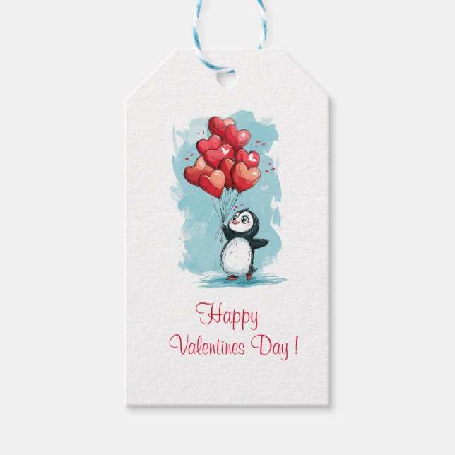 Étiquettes-cadeau mignon pingouin amoureux pour la Saint-Valentin av (Devant)