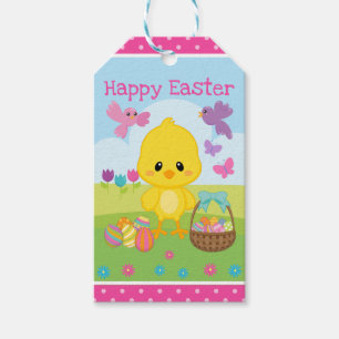 Étiquettes-cadeau Mignon Poussin de Pâques de printemps et Œufs de C