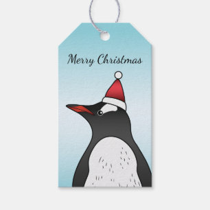 Étiquettes-cadeau Mignonette Gentoo Portant Le Chapeau Du Père Noël