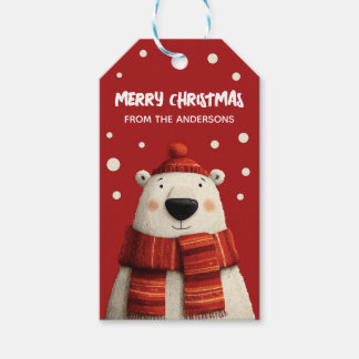 Étiquettes-cadeau Mignonne Cartoon Ours Polaire Rouge Joyeux Noël de