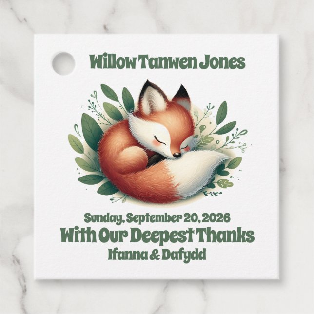 Étiquettes Cadeau Mignonne Fox dormir en Baby shower Feuille (Devant)