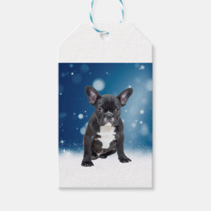 Étiquettes-cadeau Mignonne French Bulldog Etoiles de neige Bleu Noël