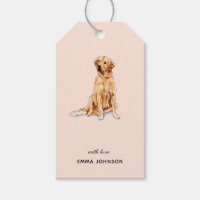 Mignonne Golden Retriever dog sur rose Tags cadeau