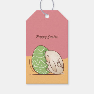 Étiquettes-cadeau Mignonne lapin poussant l'oeuf vert de Pâques