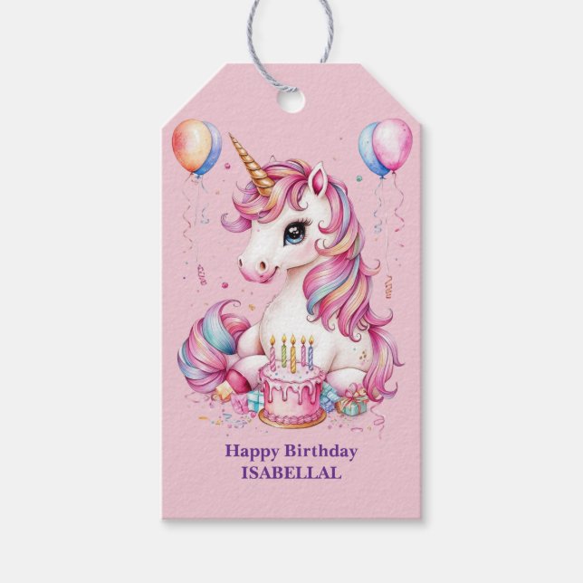 Étiquettes-cadeau mignonne licorne magique princesse fille anniversa (Devant)
