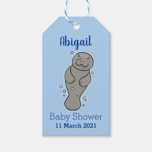 Étiquettes-cadeau Mignonne manatée bébé avec bulles illustration (Devant)