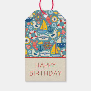 Étiquettes-cadeau Mignonne Marine Marine Vie Joyeux Anniversaire