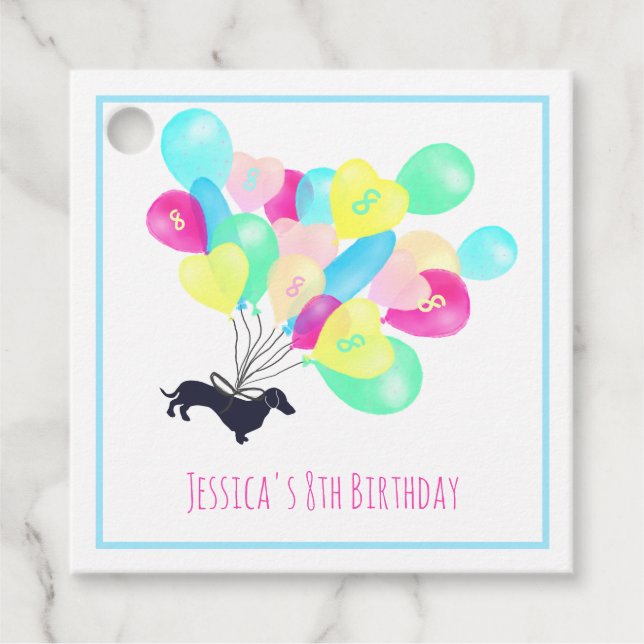 Étiquettes Cadeau Mignonne N'Importe Quel Âge Aquarelle Balloon Dach (Devant)