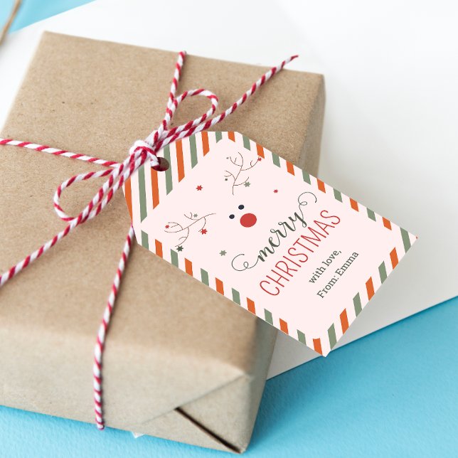 Étiquettes-cadeau Mignonne Noël rose rouge rose (Créateur téléchargé)