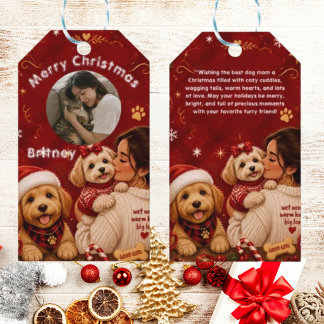 Étiquettes-cadeau Mignonne Photo de Maman Chien Rouge Cramoisi Joyeu
