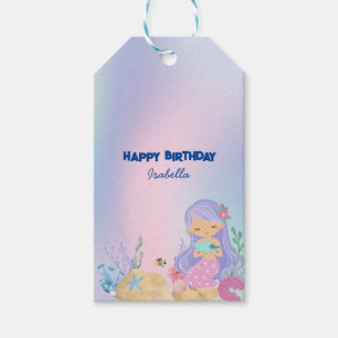 Étiquettes-cadeau Mignonne sirène pastel colorée Arc-en-ciel Anniver
