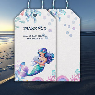 Étiquettes-cadeau Mignonne sirène sous le Baby shower d'aquarelle de
