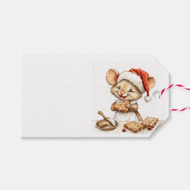 Étiquettes-cadeau Mignonne souris Chef Noël (Devant (Horizontal))