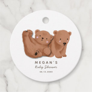 Étiquettes Cadeau Mignonne Twin Brown Bear Baby shower Favoriser Tag
