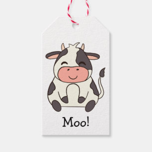 Étiquettes-cadeau Mignonne Vache Kawaii Amicale Meuh !