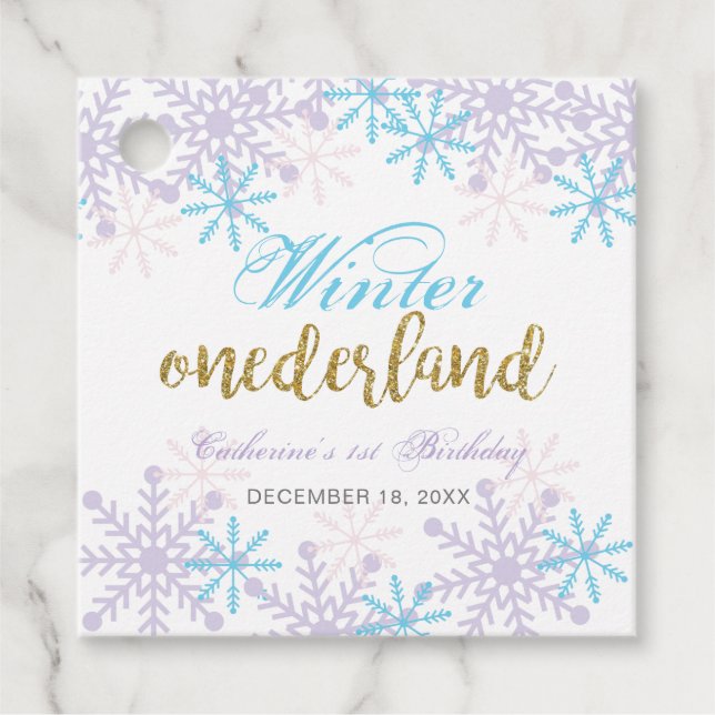 Étiquettes Cadeau Mignonne Winter Onederland 1er Anniversaire Snowfl (Devant)