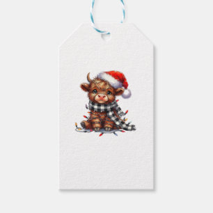 Étiquettes-cadeau Mignons feux de Noël Vache Highland Funny Noël