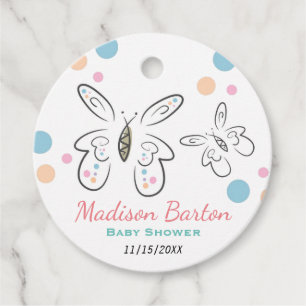 Étiquettes Cadeau Mignons papillons et points Baby shower fille