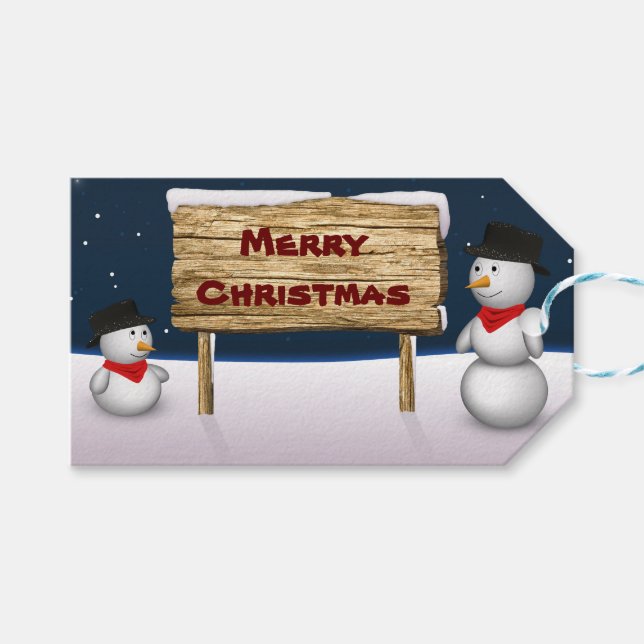 Étiquettes-cadeau Mignons Snowmen souhaitant Joyeux Noël (Devant (Horizontal))