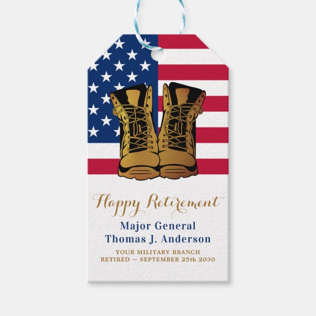 Étiquettes-cadeau Militaire USA American Flag Boots Retirement Party (Devant)