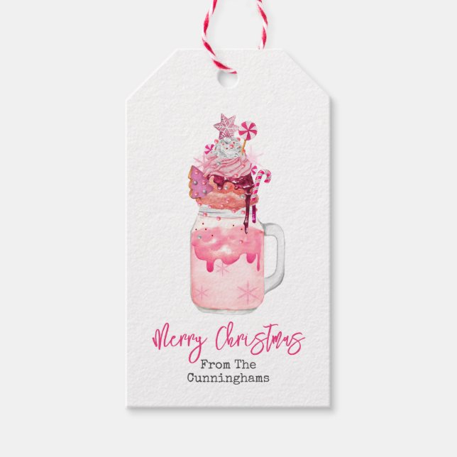 Étiquettes-cadeau Milkshake rose Joyeux Noël (Devant)