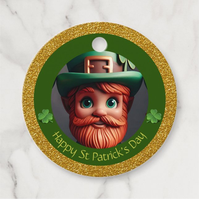 Étiquettes Cadeau Miniature Leprechaun St Patrick's Day Merci RFT03 (Devant)