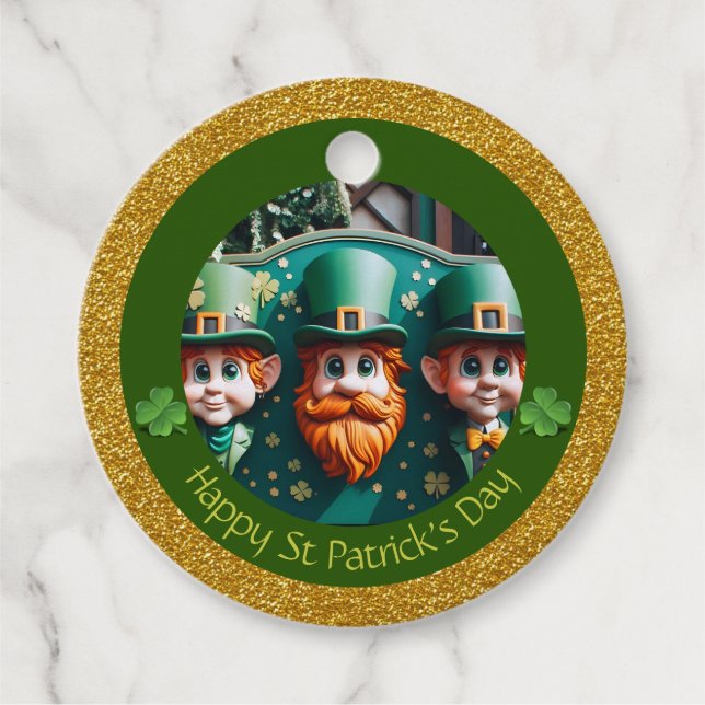 Étiquettes Cadeau Miniature Leprechaun St Patrick's Day Merci RFT07 (Devant)