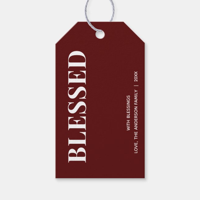 Étiquettes-cadeau Minimal BLESSED | Deep Red Holiday (Devant)