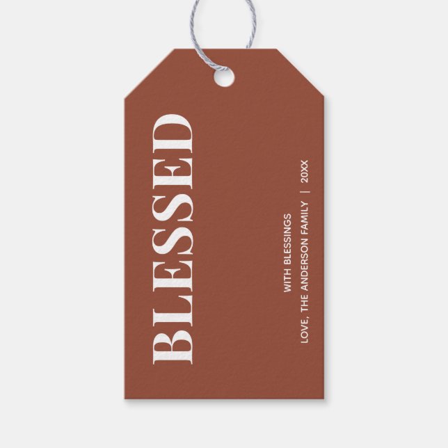 Étiquettes-cadeau Minimal BLESSED | Terracotta de Fêtes (Devant)
