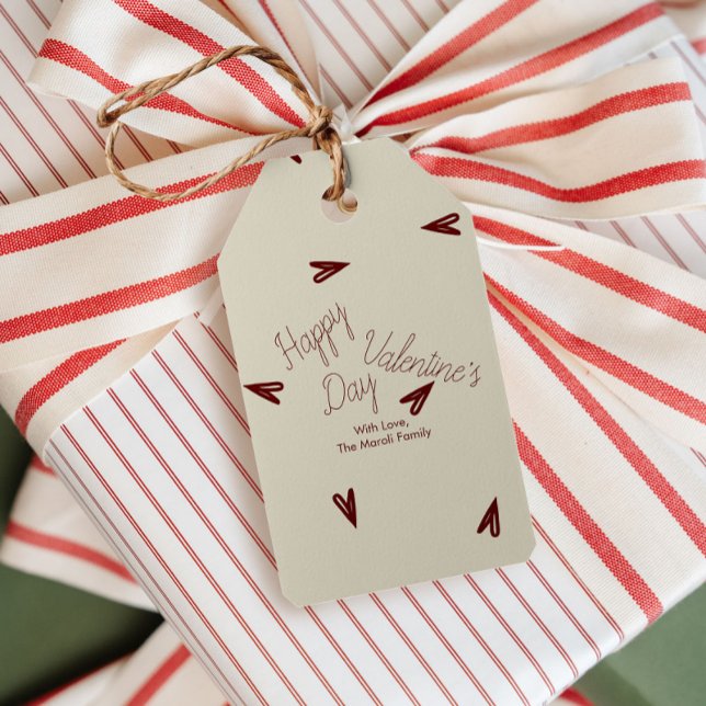Étiquettes-cadeau Minimal Burgundy & Cream Hearts Valentine (Créateur téléchargé)