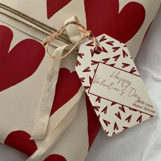 Étiquettes-cadeau Minimal Burgundy & Cream Hearts Valentine (Créateur téléchargé)